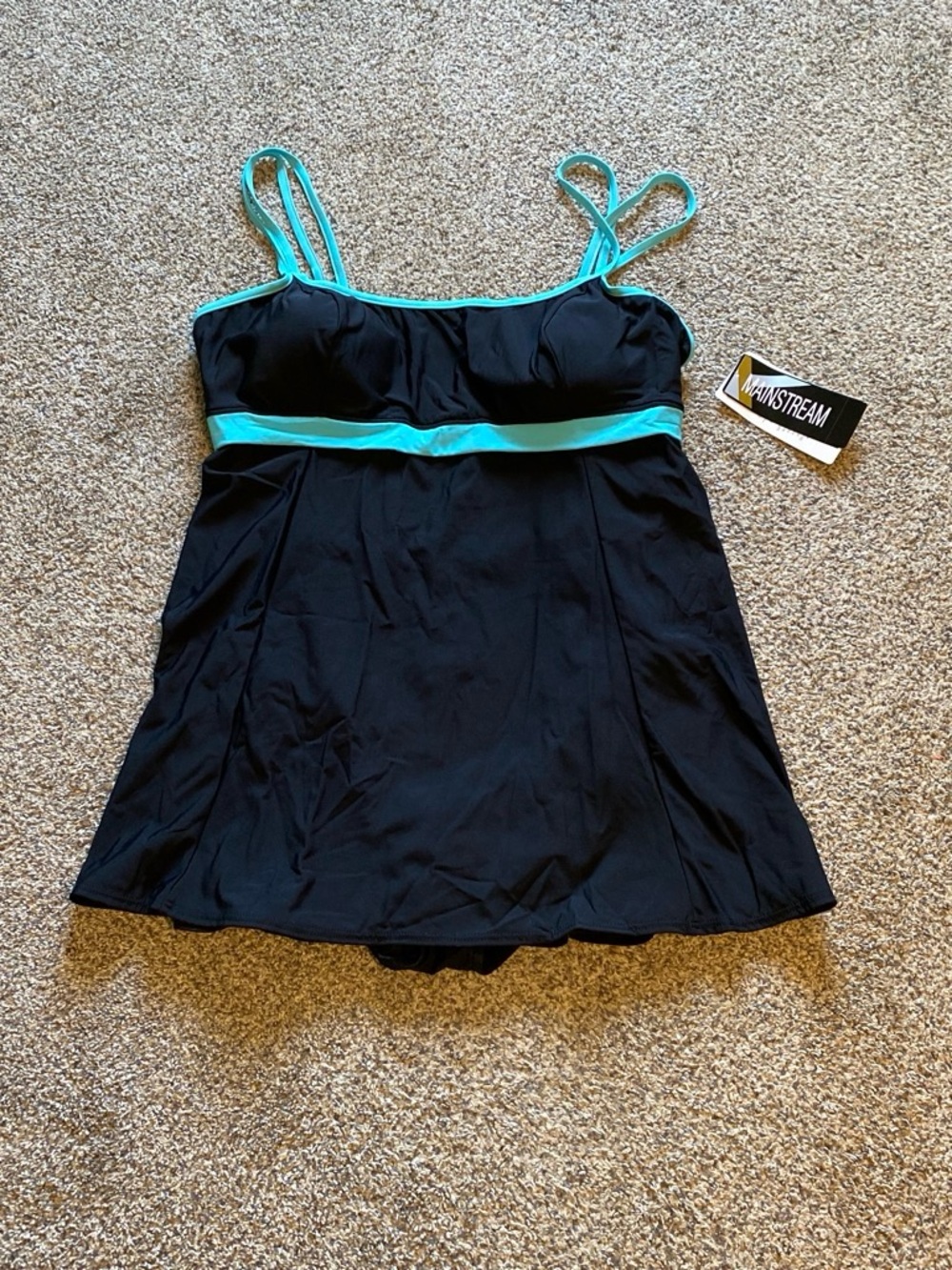 Mainstream NWT Women's Black Swimdress with Teal Trim Size 22W